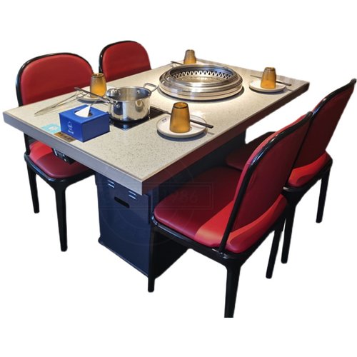 无烟大理石韩式自助烤涮一体火锅烧烤桌餐厅烤肉桌椅下排烟烤肉桌