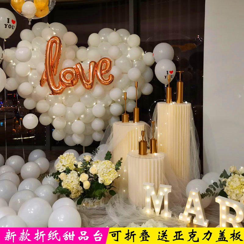 新款婚礼道具路引摆件折纸甜品台折叠圆柱纸质罗马柱商场橱窗布置