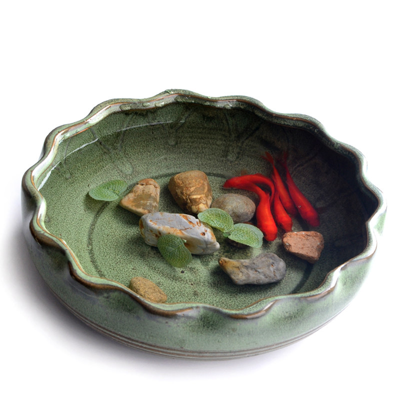 多肉花盆大号陶瓷莲花盆养鱼缸水培盆无孔铜钱草绿萝白掌植物花盆