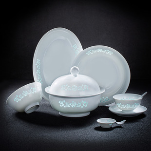 景德镇高温玲珑瓷餐具套装釉下彩玲珑碗高颜值高档家用陶瓷饭碗盘