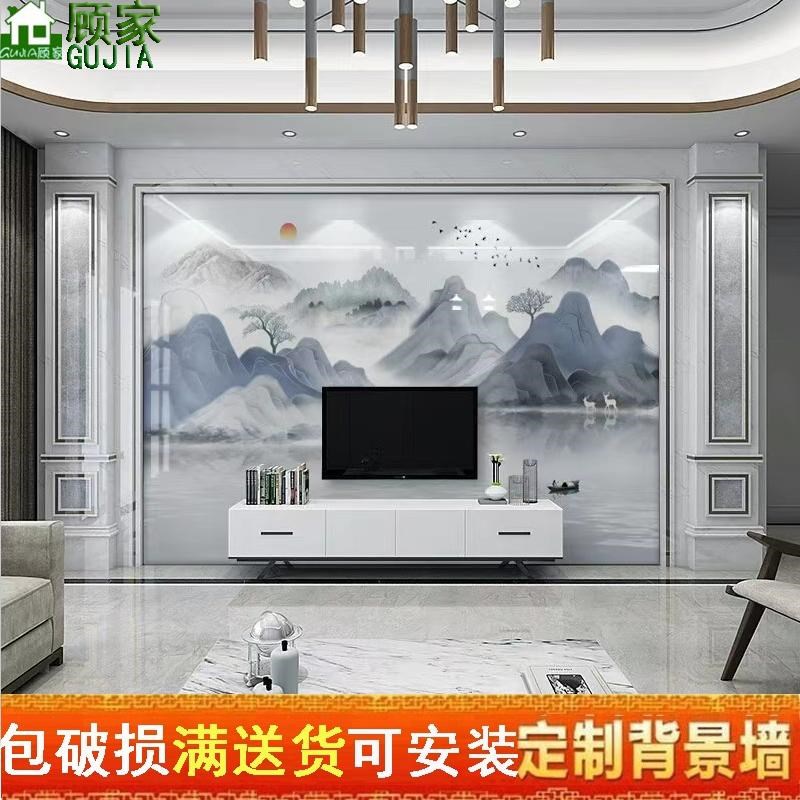 2025新款岩板电视背景墙客厅瓷砖大理石现代简约U轻奢影视机墙装