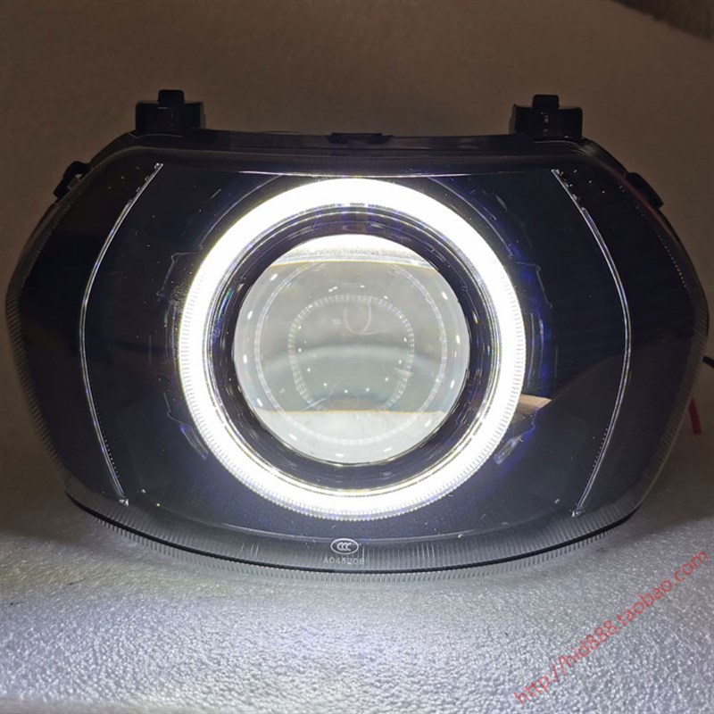 适用雅马哈踏板车旭鹰125大灯改Q5海拉H5LED双光透镜总成天使恶魔