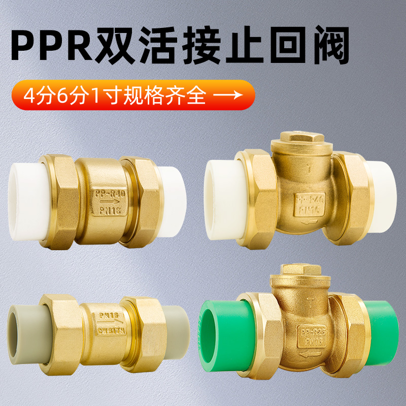 全铜水管PPR止回l阀4分热熔管卧式止逆阀25管双活接立式止逆阀6分