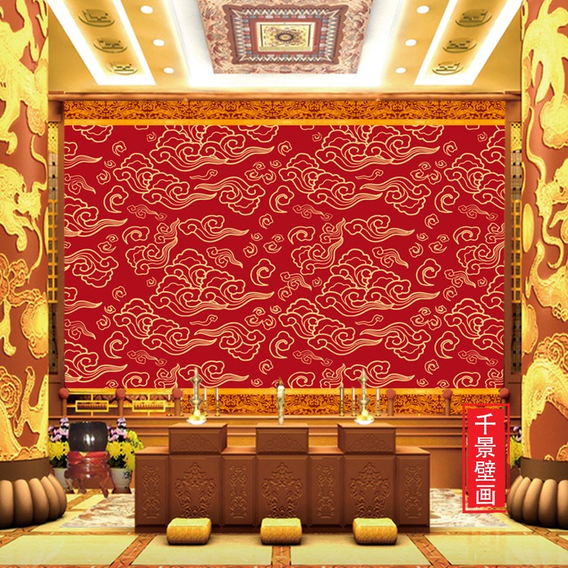 新中式风格壁纸中国风饭店餐厅客A厅红色祥云图案墙布电视背景墙