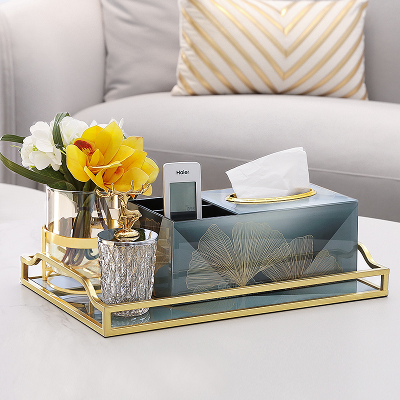 多功能纸巾盒轻奢客厅茶几摆件现代简约办公室创S意收纳玻璃抽纸