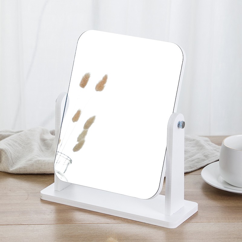 网红镜子化妆镜可折叠女便携大号家用台式M木质桌面宿舍学生梳妆