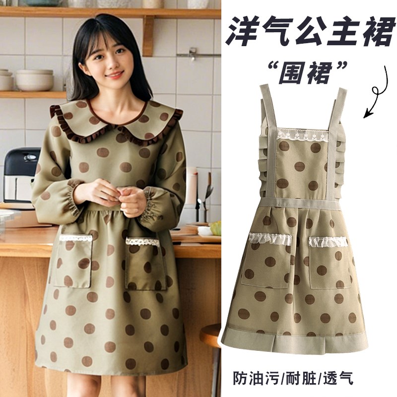 洋气帆布长袖围裙厨m房家用罩衣时尚做饭围腰大人耐磨防污工作服