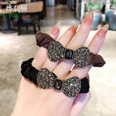 烨翡俪复古时尚蝴蝶结水晶满钻发圈发绳橡皮筋小肠扎马尾头绳发饰