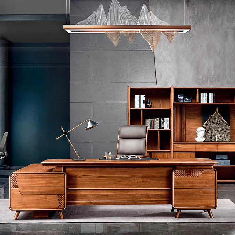 新中式实木办公桌简约现代老板桌C北美黑胡桃木董事长办公室总裁