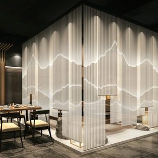 茶室客厅酒店展厅背景装 办公室卷帘窗帘禅意新中式 饰屏风隔断卷帘