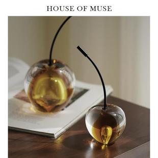 缪斯家“桃运连连”/手工琉璃樱桃摆件客厅玄关琥珀色玻璃装饰品