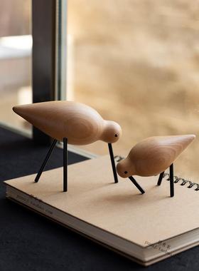 滨鸟木质摆件书柜书房新中式展示柜橱窗饰品家居工艺品北欧水鸟