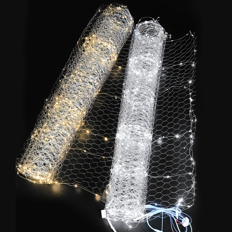婚礼堂布置铁丝网带灯造型网米粒灯网满天星空吊灯吊顶婚庆道具