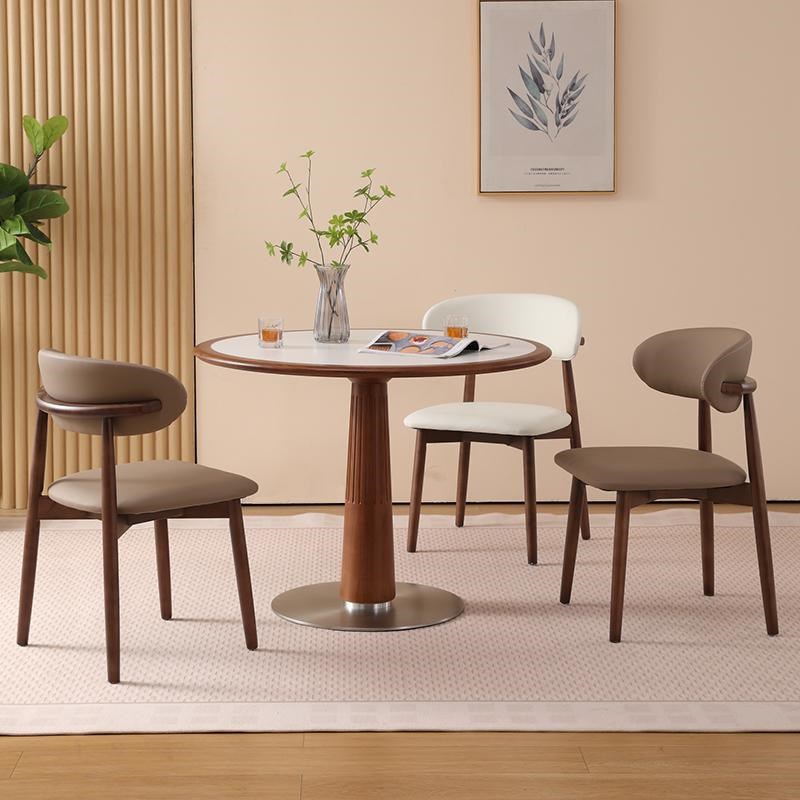 中古圆餐桌法式实木岩板圆桌简约家用小户型纯白纯黑餐厅餐桌圆形