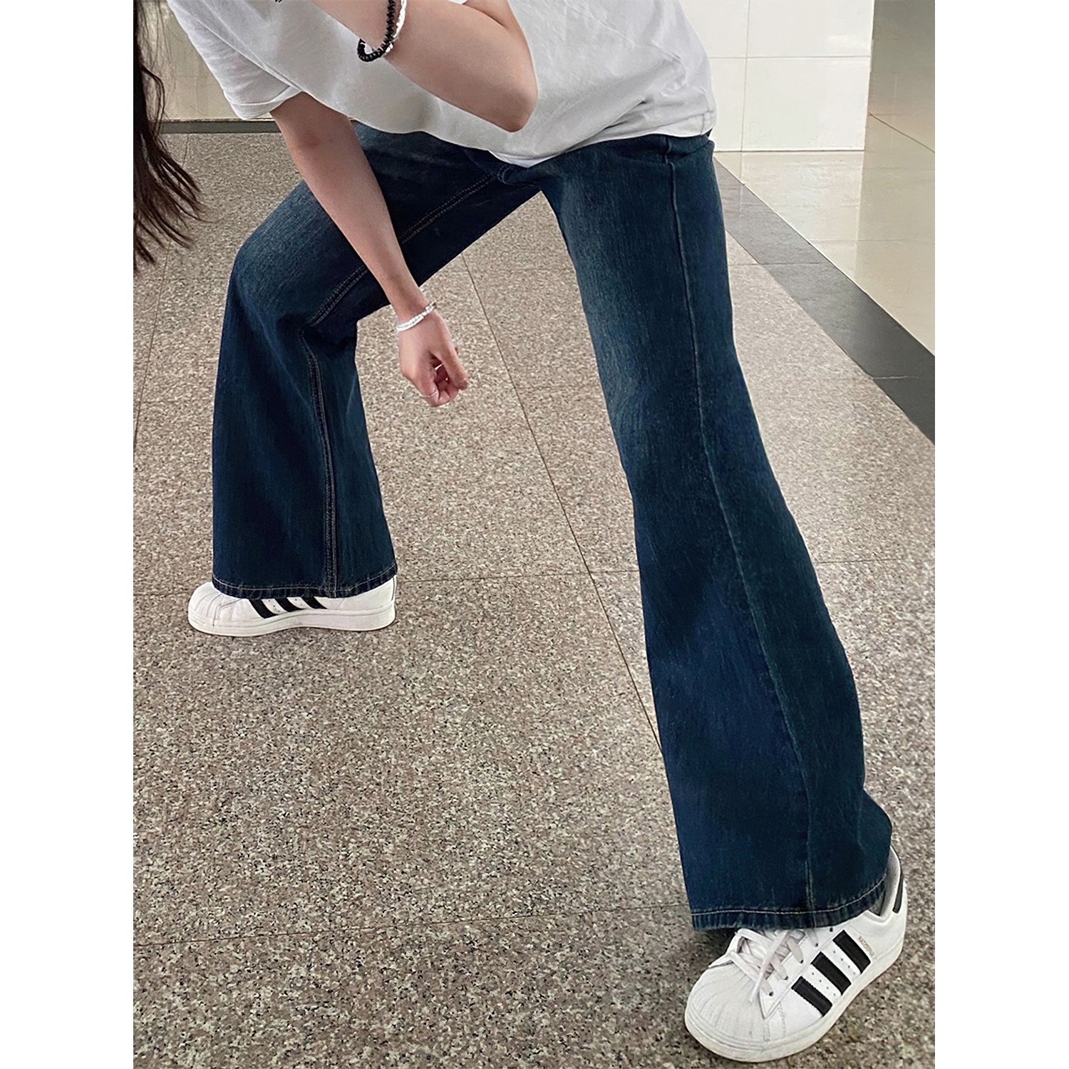 梨形身材微喇牛仔裤女夏季新款胖妹妹mm高腰宽松显瘦直筒阔腿长裤