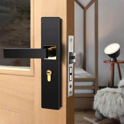 现代简约黑色室内实木门锁卧室通用型静音磁吸锁具