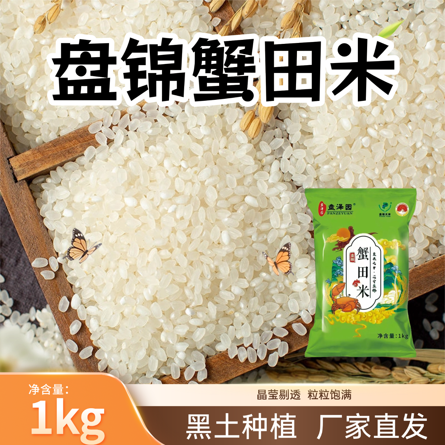 盘泽园盘锦蟹田米1kg产地直发袋装圆粒珍珠米2斤装优质大米