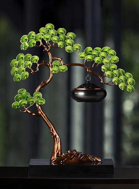 新中式禅意摆件珐瑯彩迎客松客厅吊式香炉檀香盘室内薰香玄关装饰