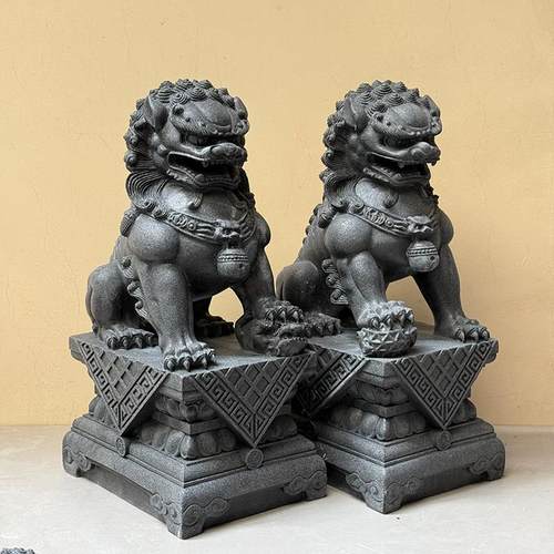石狮子一对石雕大理石狮子小号家用看门石雕装饰品门前造景摆件