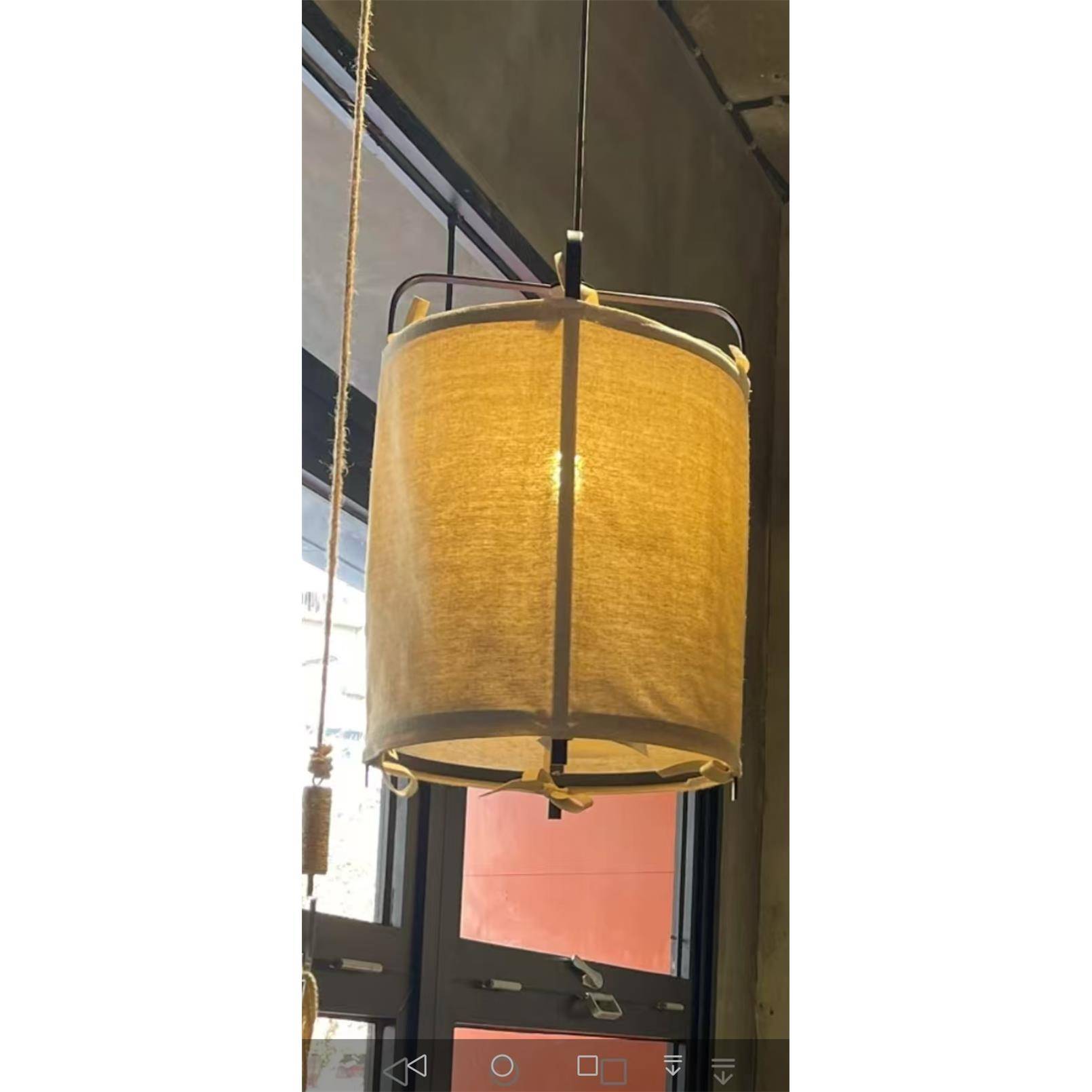 新中式羊皮吊灯定制酒店火锅吊灯覆古麻布吊灯民宿吧台餐桌铁艺灯