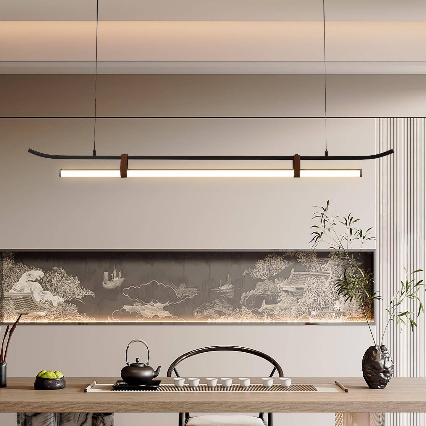 茶室吊灯新中式2025新款长条现代简约饭厅灯前台吧台个性创意灯具