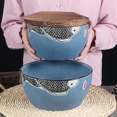 复古大汤盆小号陶瓷发面盆带盖子冷锅串串钵钵鸡专用深碗水煮鱼盆