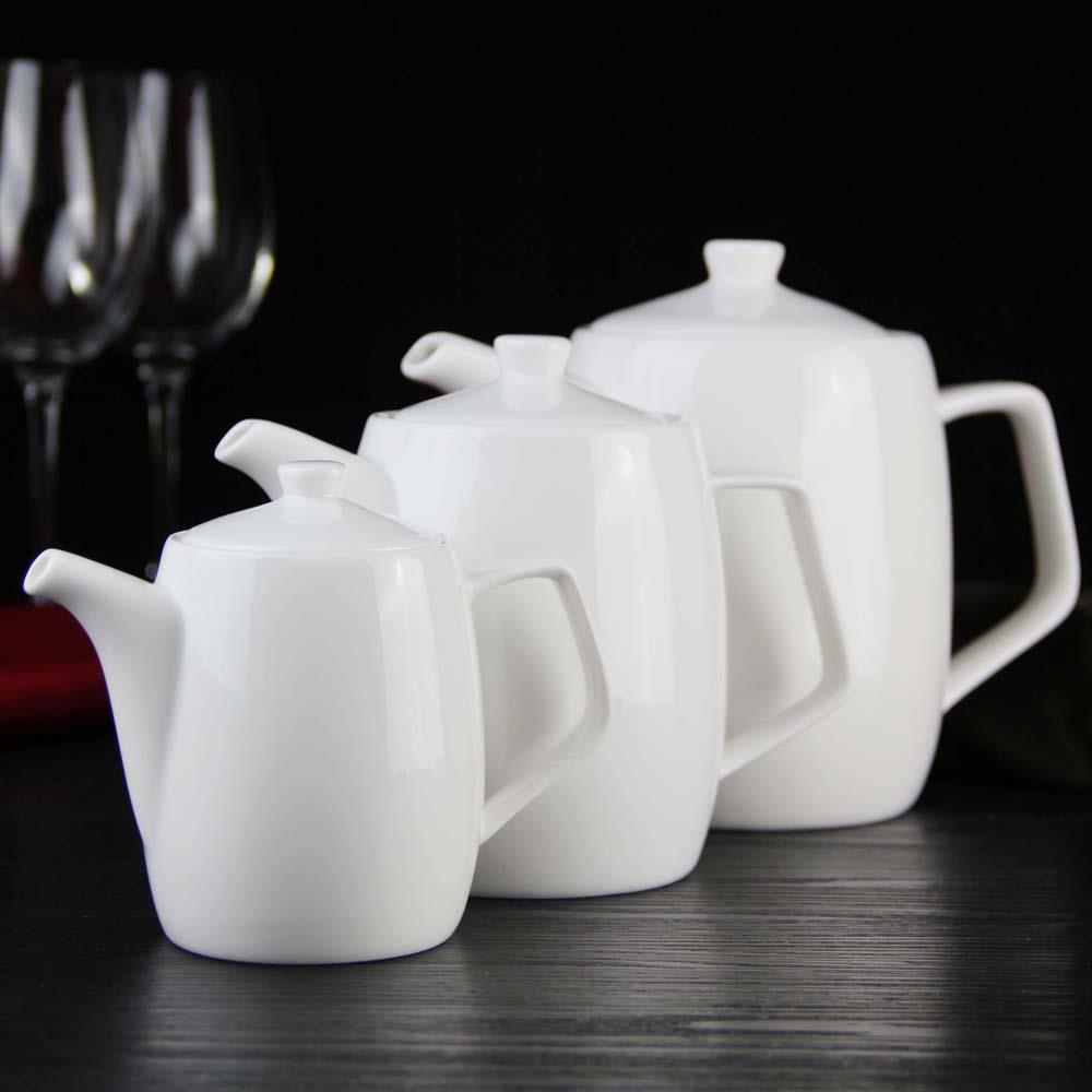 家用酒店饭厅茶楼陶瓷茶水壶花茶茶壶航空咖啡壶冷水壶大号纯白色