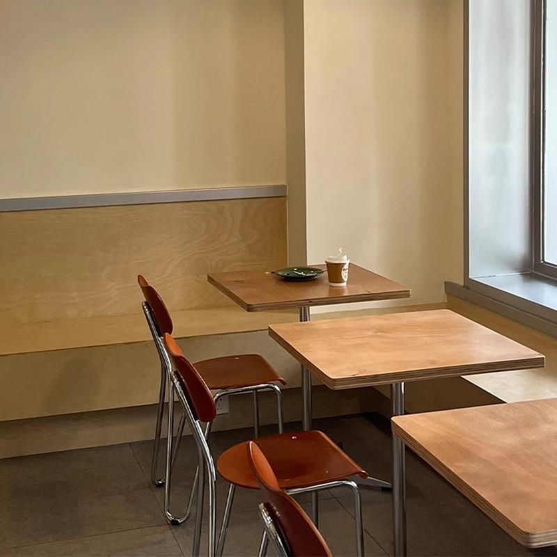 原木风咖啡厅海洋板桌椅组合奶茶甜品店商用实木餐桌简约小方桌子