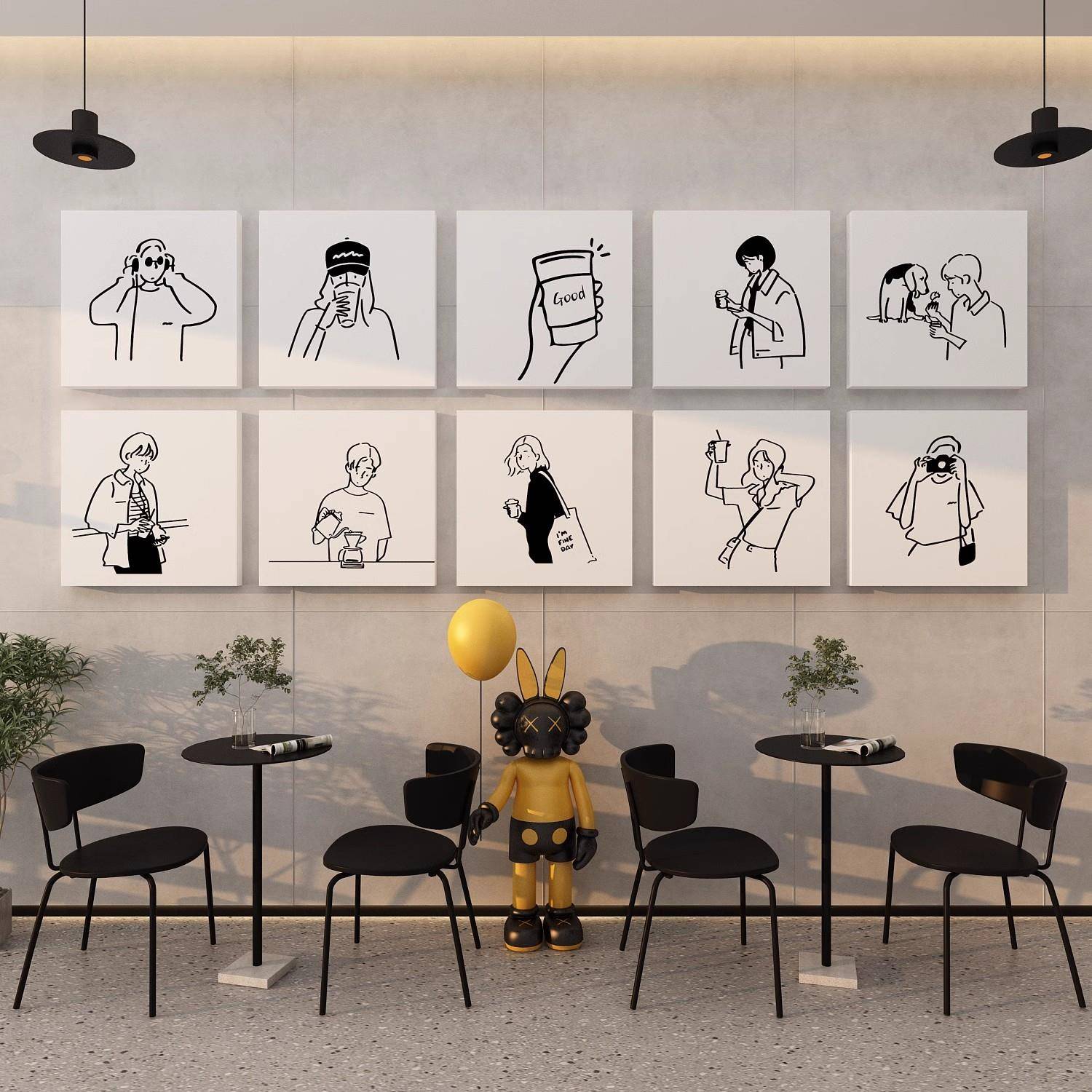 咖啡店角馆厅氛围布置背景墙壁面装饰画 画贴纸海报挂画 画软装饰