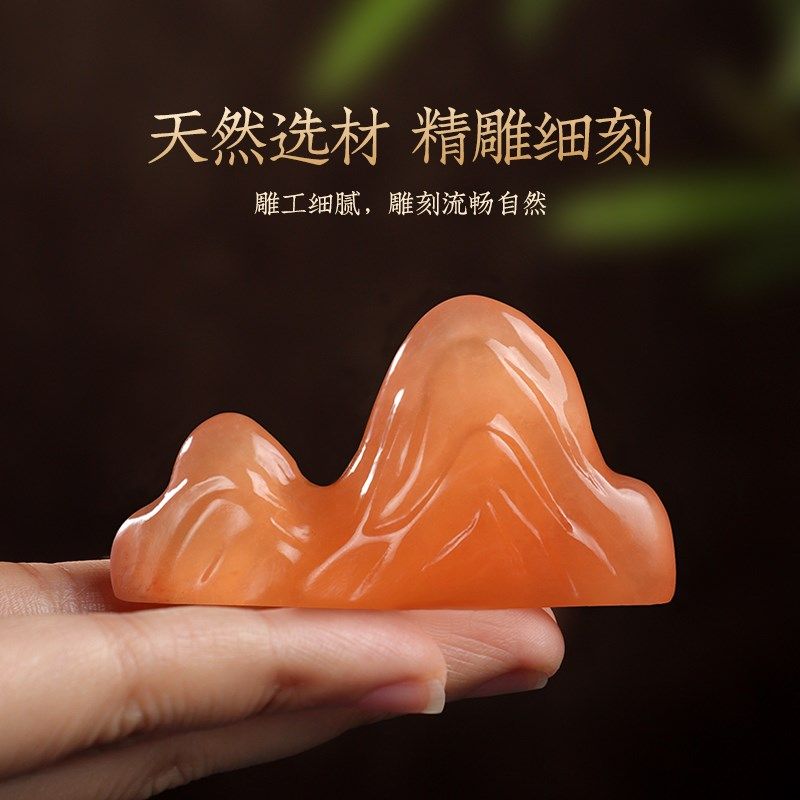 天然青海冻玉石镇尺山形笔搁书法镇纸学生初学者小号压尺压纸镇尺