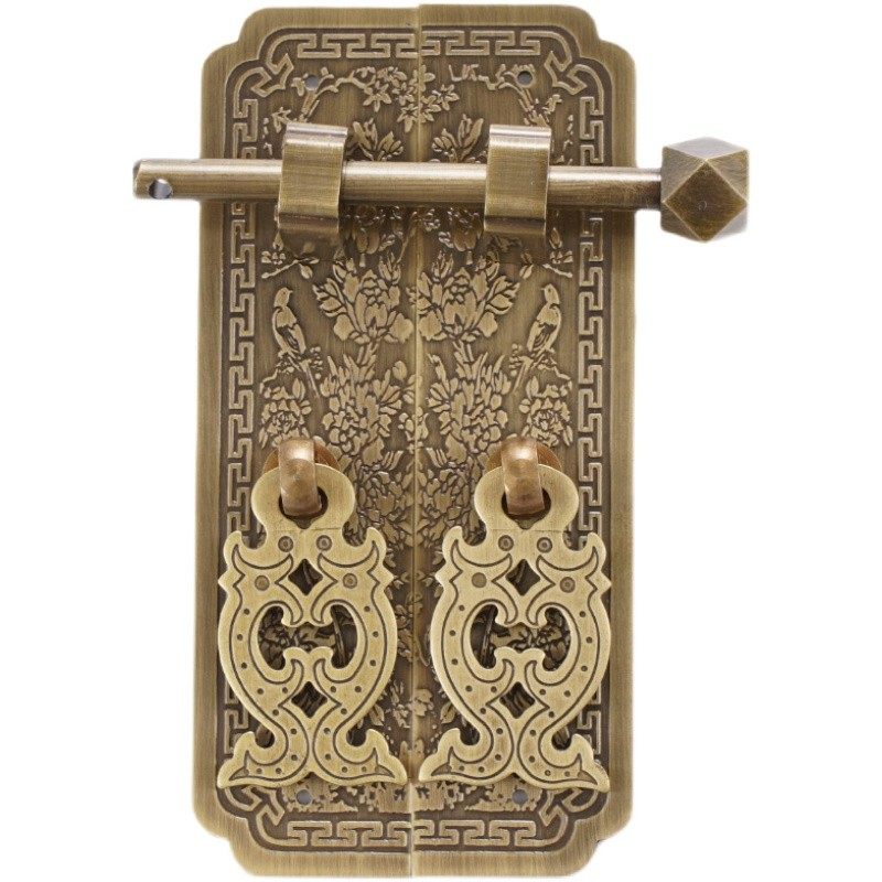 中式复古刻花直条把手仿古纯黄铜拉手衣橱书柜门红实木家具铜配件