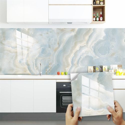 大理石纹理瓷砖墙贴家居翻新改造厨房客厅衣柜装饰自粘防油壁纸