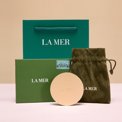 LAMER鎏金色哑光耐磨锌合金双面化妆镜手提可爱小巧送礼精致袋子