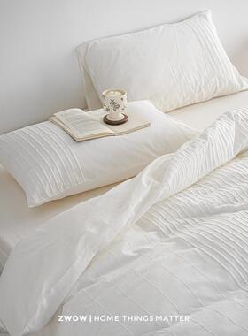 zwow春季新款风琴百褶皱白色韩系少女简约轻奢全棉四件套
