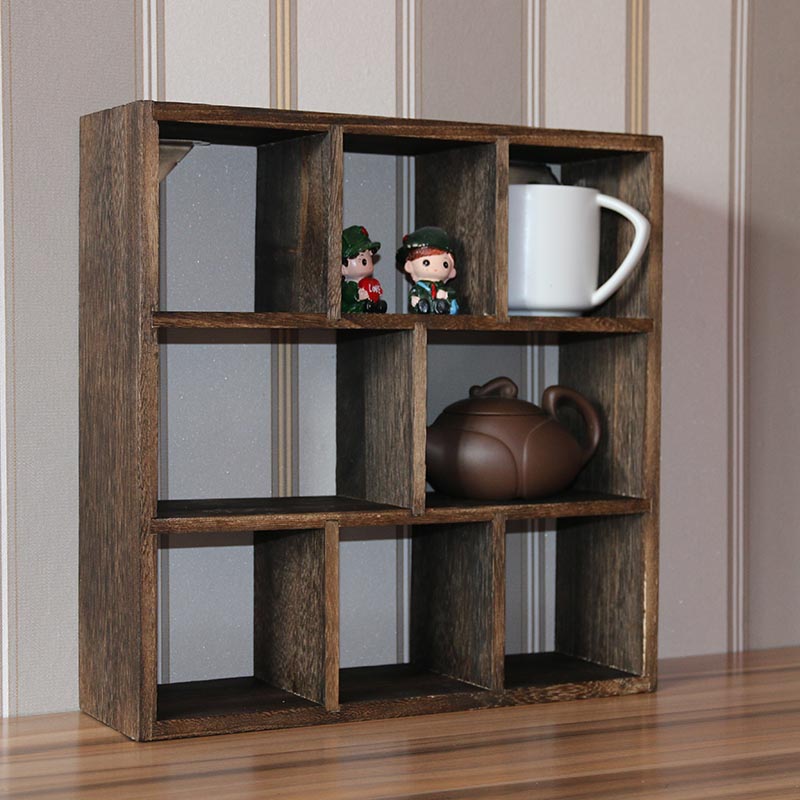 实木复古博古架壁挂装p饰架多宝阁茶壶茶杯收纳格子可挂墙屋形挂