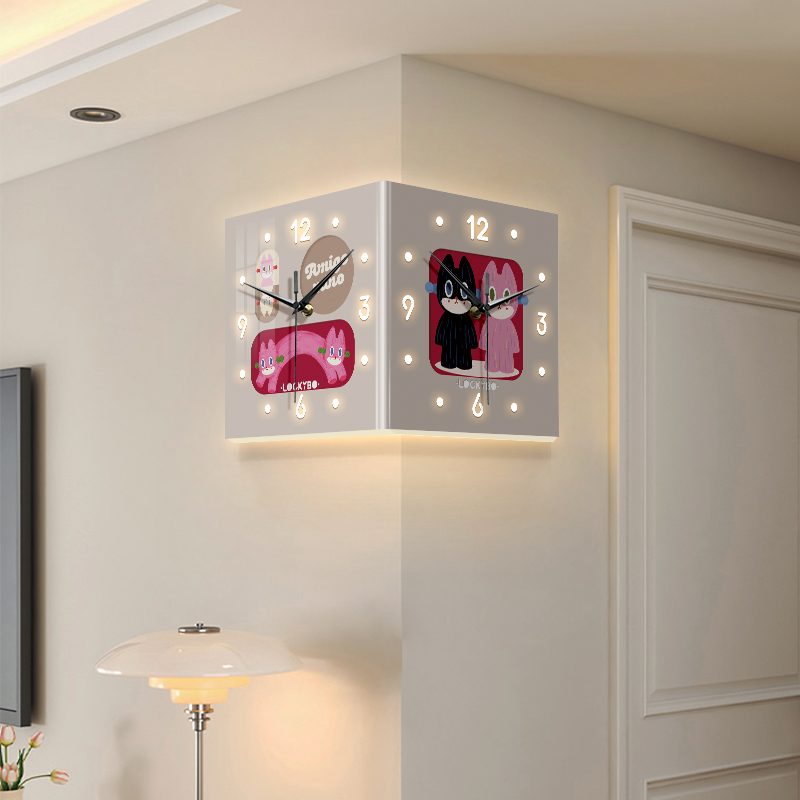 [乐克波联名原创] 多巴u胺创意时钟壁灯画免打孔客厅双面转角挂钟