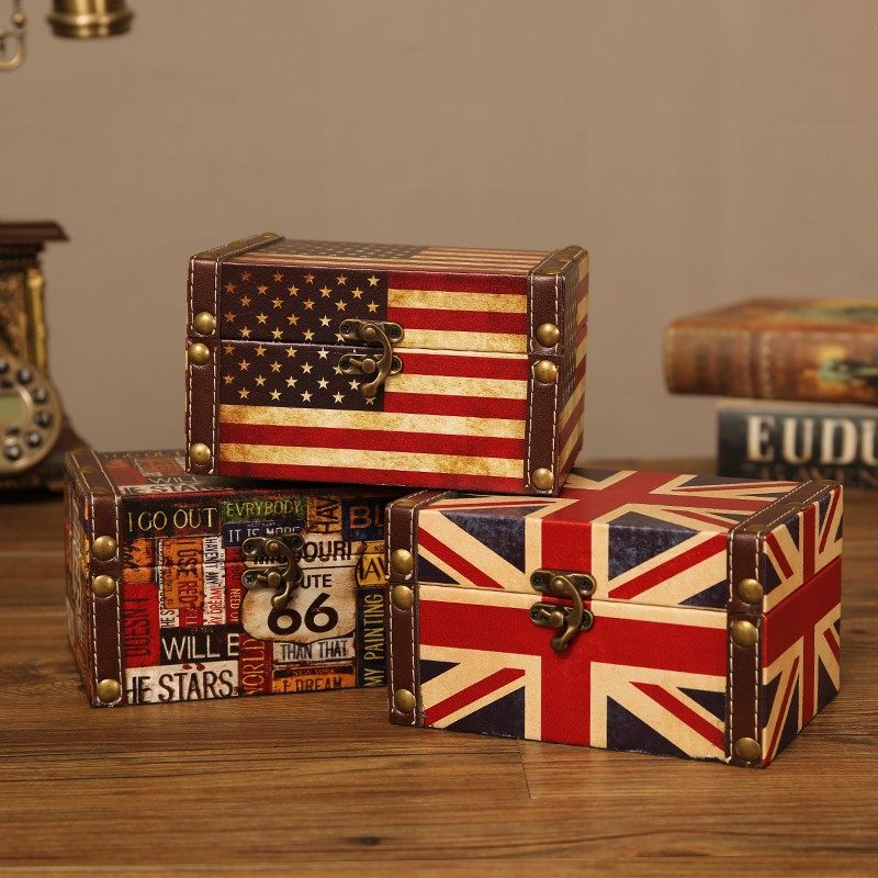 复古收纳盒带锁的储物盒创意桌面首饰整理木盒子小箱子儿童百宝箱