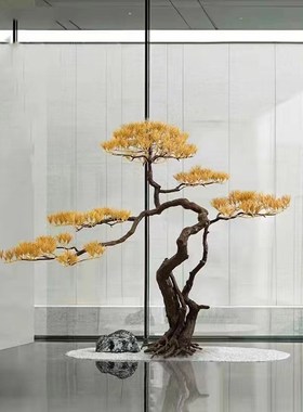 新中式铁艺迎客松摆件酒店售楼处玄关楼道创意金属树装饰造景雕塑