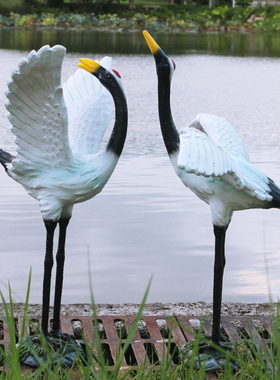 园林景观装饰仿真仙鹤雕塑户外玻璃钢动物别墅花园庭院丹顶鹤摆件