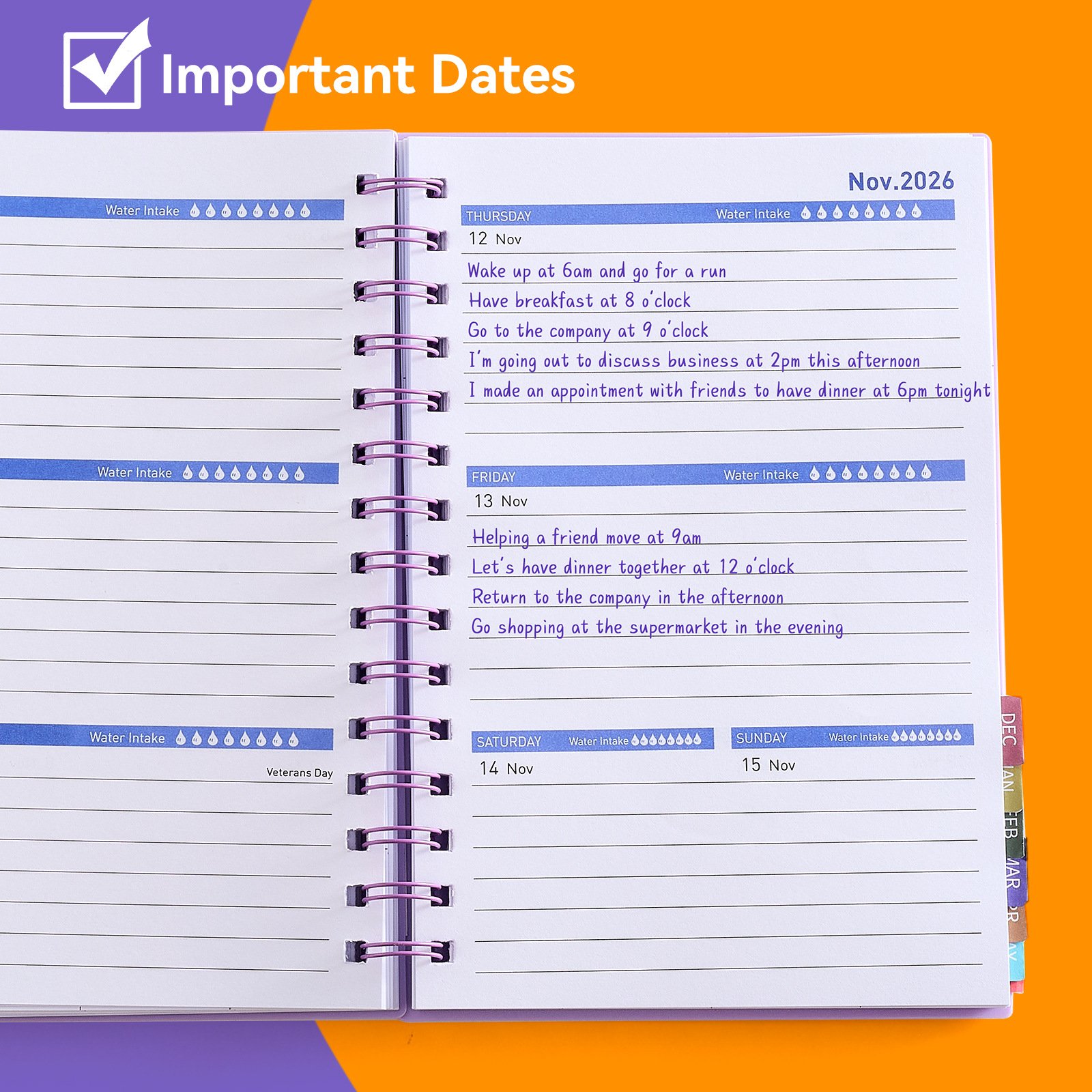 亚马逊日程本计划本2025-26年全英文PP封面18个月侧翻线圈笔记本