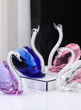 水晶玻璃工艺品天鹅客厅装饰品摆件创意玄关电视柜酒柜橱窗家居结