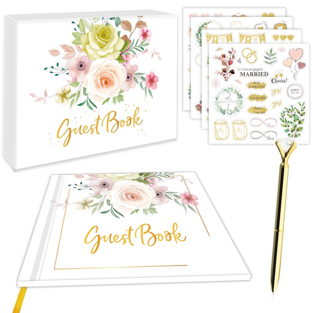 亚马逊guest book宾客签到本欧美登记记事线圈金箔相册婚礼留言本