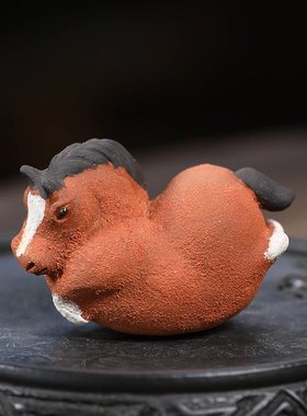 紫砂茶宠十二生肖马摆件唐马手工不倒翁可养茶玩家居装饰小飞马