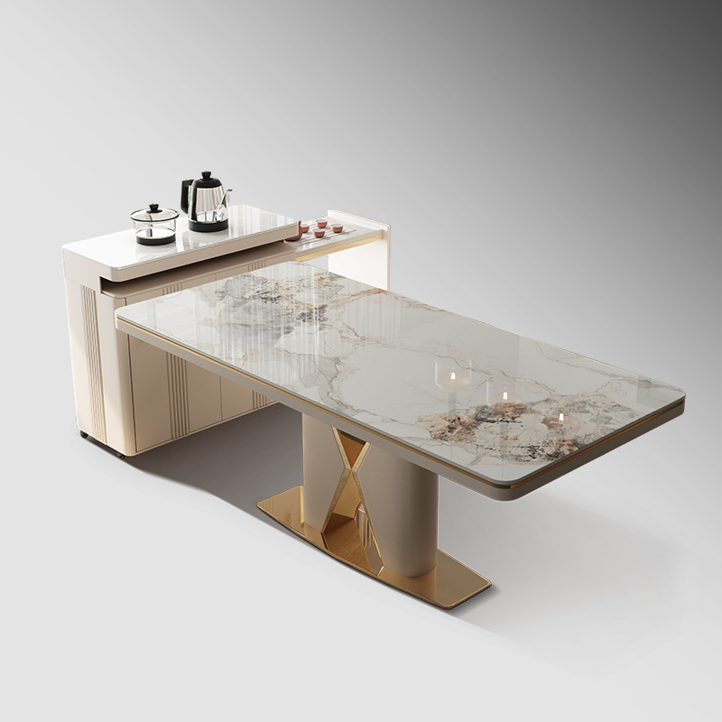 古调轻奢高端岛台餐桌一体小户型家E用可移动伸缩岩板导台小型茶