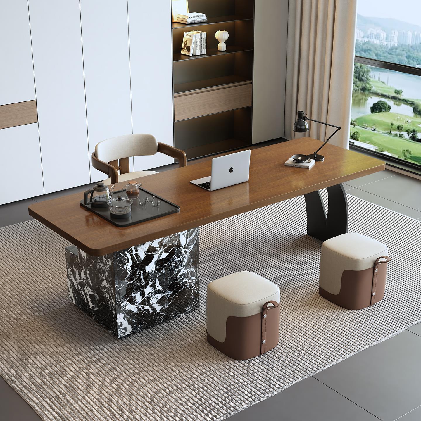 实木阳台办公桌茶桌一体两用2025新款办公室客厅家用茶台轻奢高级