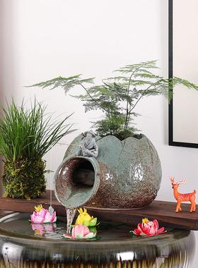 陶瓷罐生态缸古法养鱼开口流水摆件循环造景庭院花园装饰品过滤器