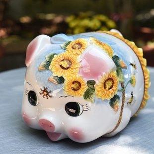 饰高端摆件电视柜旁装 陶瓷猪存钱罐客厅装 饰乔迁入户家居饰品