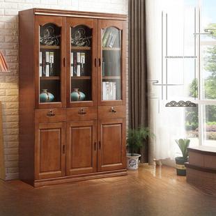 实木书柜现代中国风圆顶橡木书柜2门3门4门5门书柜书桌组合带窗