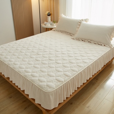 2021年新款h牛奶绒夹棉花边床笠单件珊瑚绒法兰绒防滑床罩加厚保