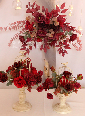 小清新仿真花花艺鸟笼盆栽摆件婚礼签到台桌花套装家居桌面装饰